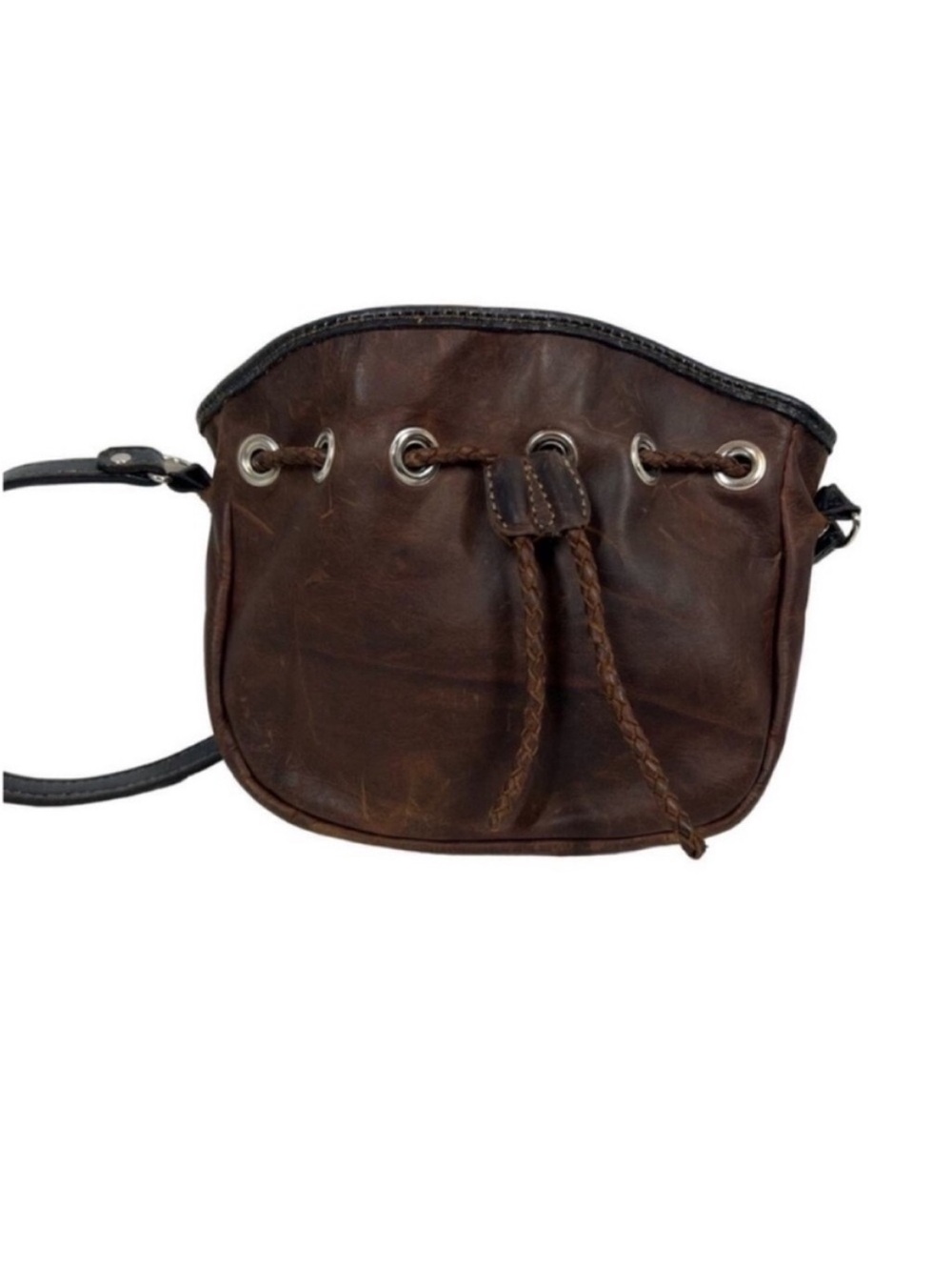 Vintage leather Draw string bucket bag Rustic brown